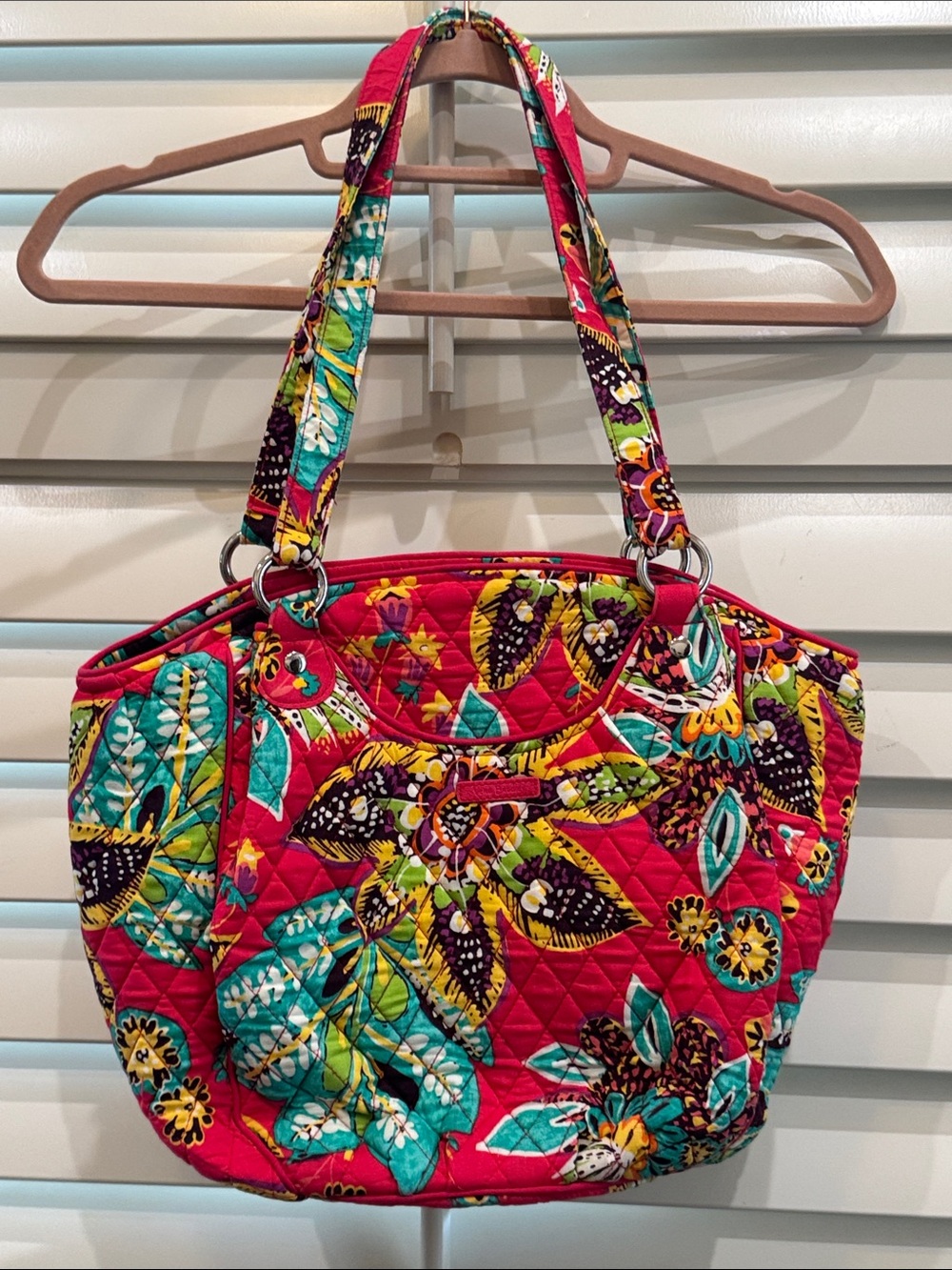 Vera Bradley Quilted Floral Shoulder Bag in Fuchsia Pink and Teal